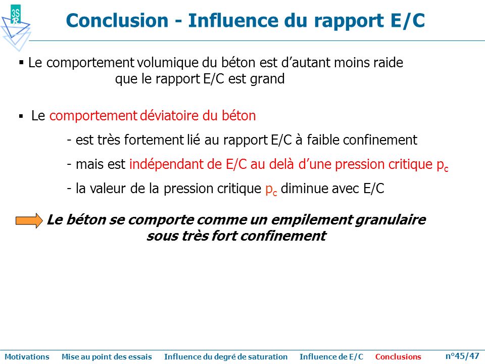 Conclusion - Influence du rapport E/C