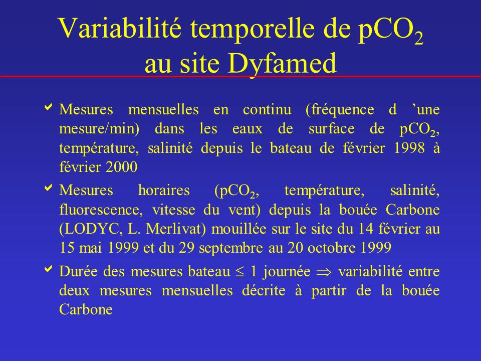 Variabilité temporelle de pCO2 au site Dyfamed