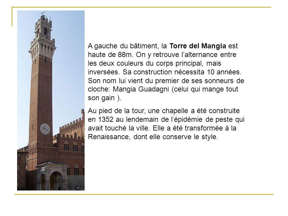A gauche du bâtiment, la Torre del Mangia est haute de 88m
