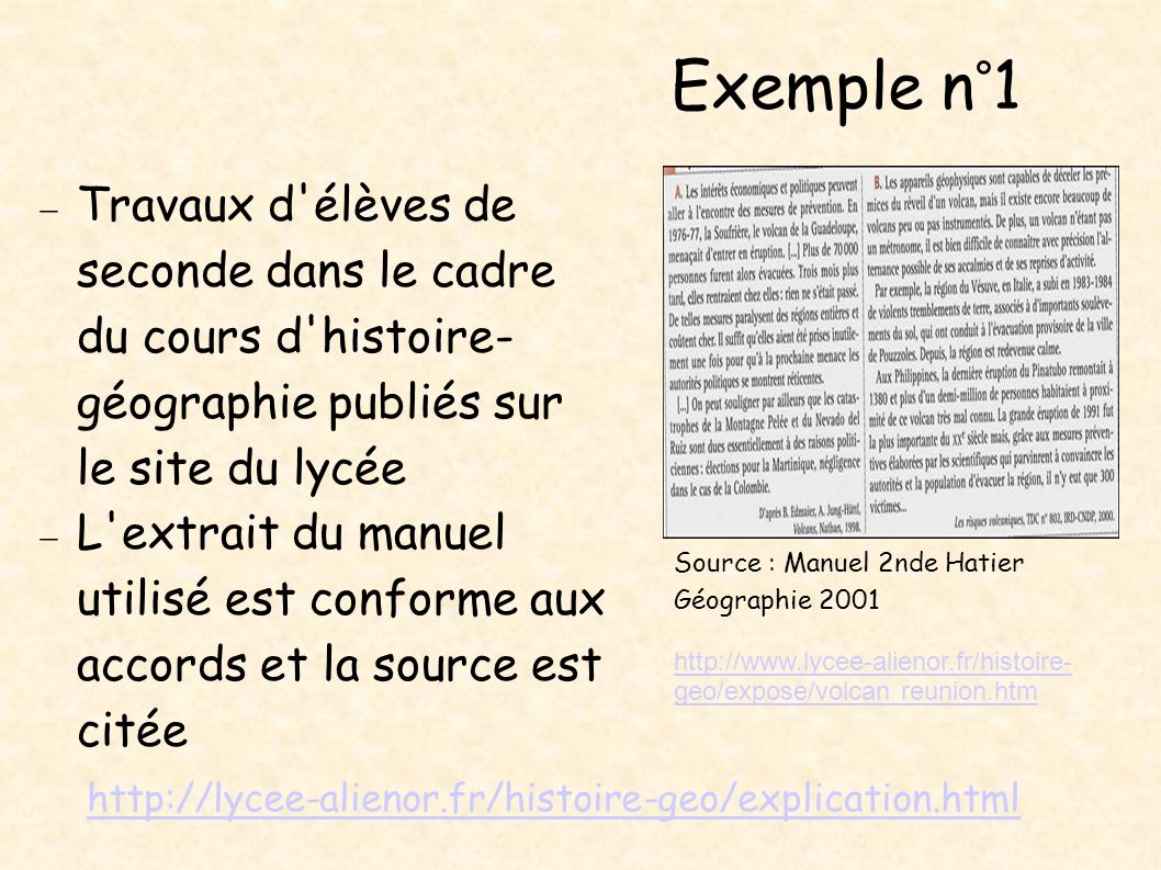 Exemple n°1 Travaux d élèves de seconde dans le cadre du cours d histoire-géographie publiés sur le site du lycée.