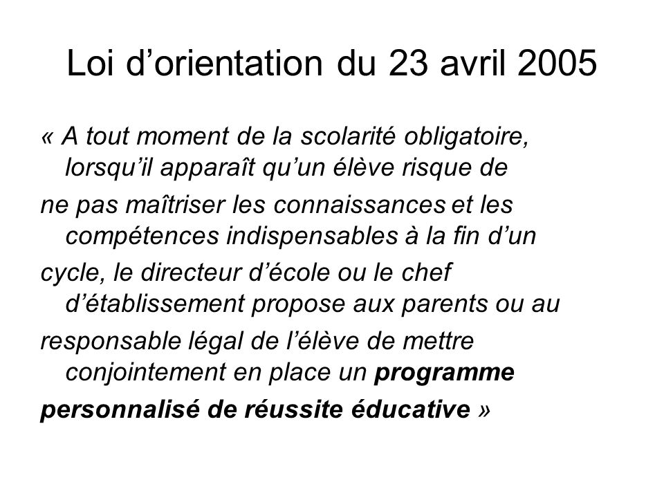 Loi d’orientation du 23 avril 2005
