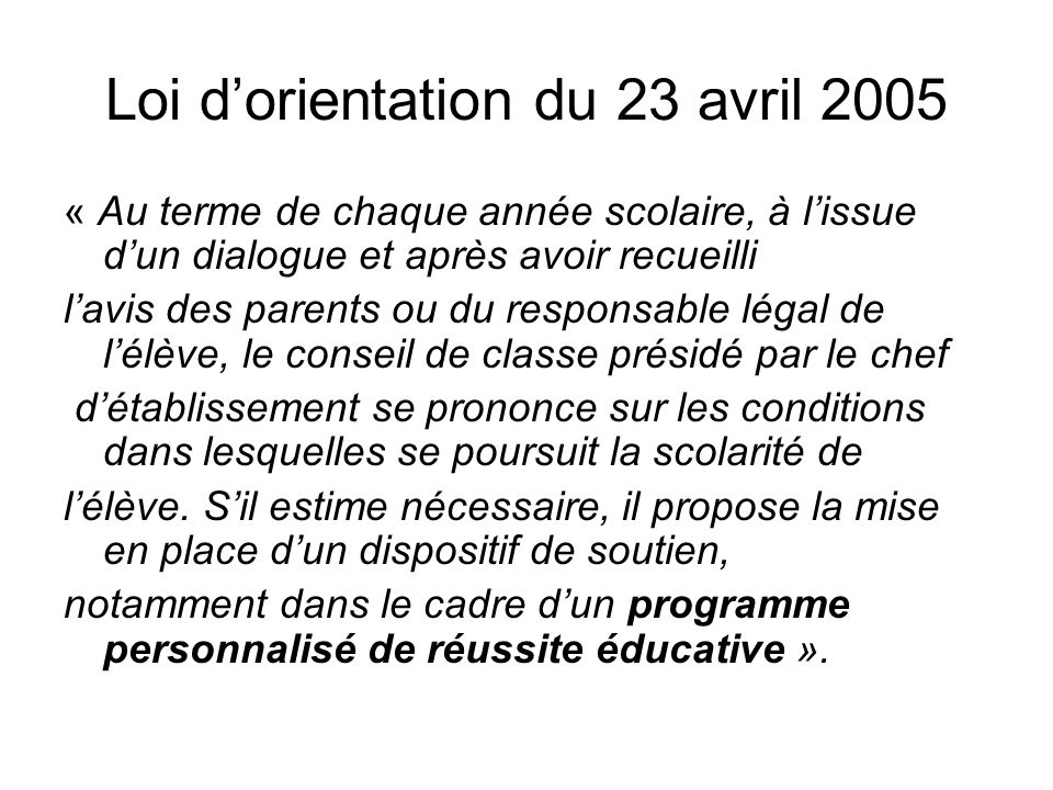 Loi d’orientation du 23 avril 2005