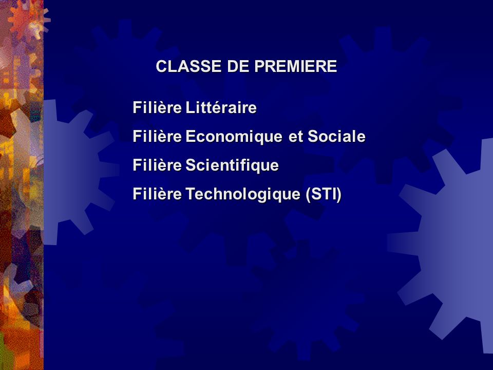 CLASSE DE PREMIERE Filière Littéraire. Filière Economique et Sociale.