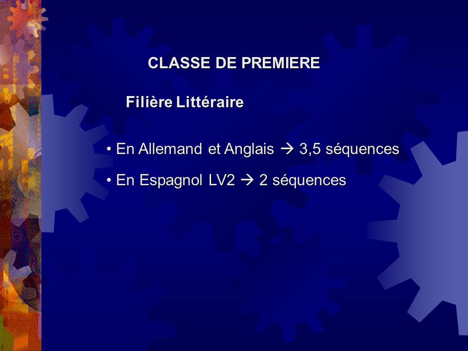 CLASSE DE PREMIERE Filière Littéraire. En Allemand et Anglais  3,5 séquences.