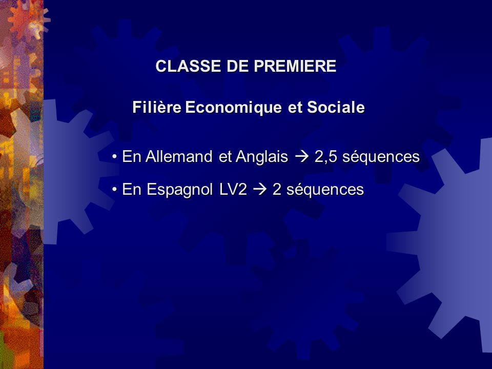 CLASSE DE PREMIERE Filière Economique et Sociale. En Allemand et Anglais  2,5 séquences.