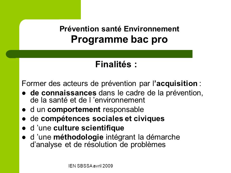 Prévention santé Environnement Programme bac pro