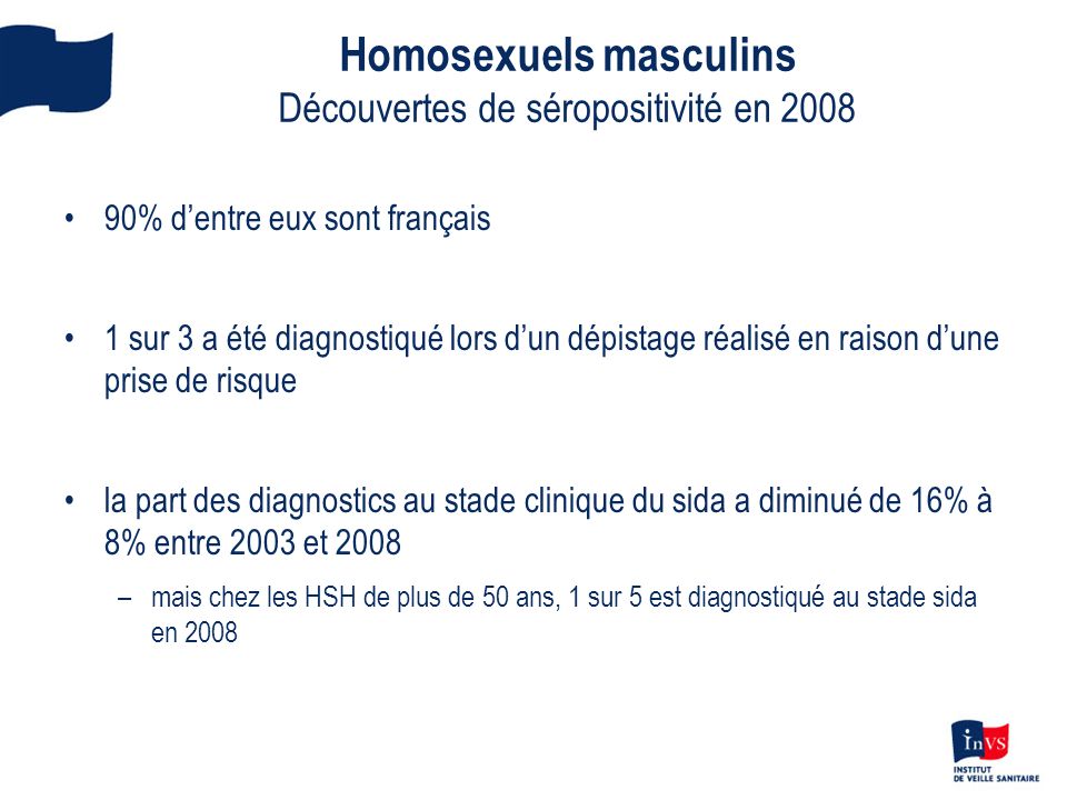 Homosexuels masculins Découvertes de séropositivité en 2008
