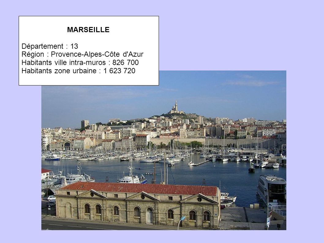 MARSEILLE Département : 13. Région : Provence-Alpes-Côte d Azur. Habitants ville intra-muros :