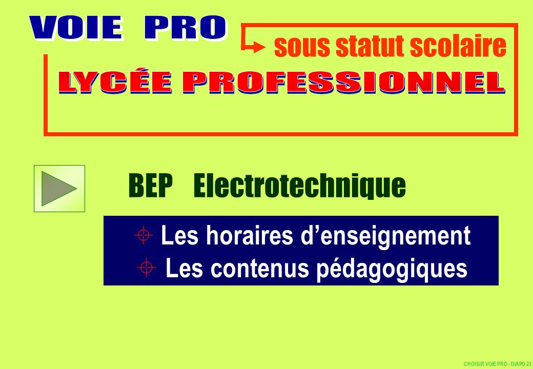 BEP Electrotechnique sous statut scolaire Les contenus pédagogiques