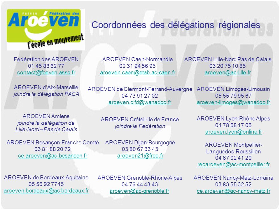 Coordonnées des délégations régionales
