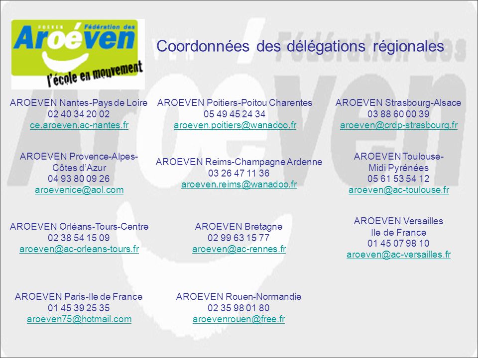 Coordonnées des délégations régionales