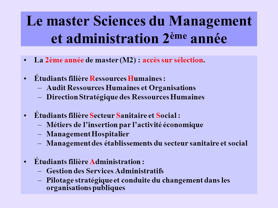 Le master Sciences du Management et administration 2ème année