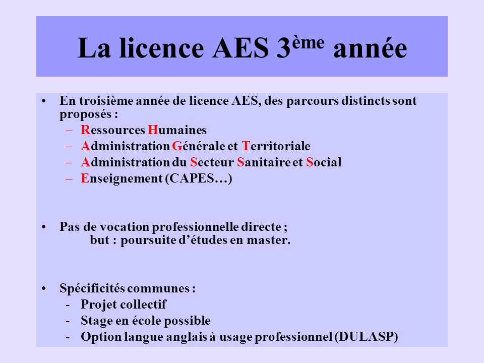 La licence AES 3ème année
