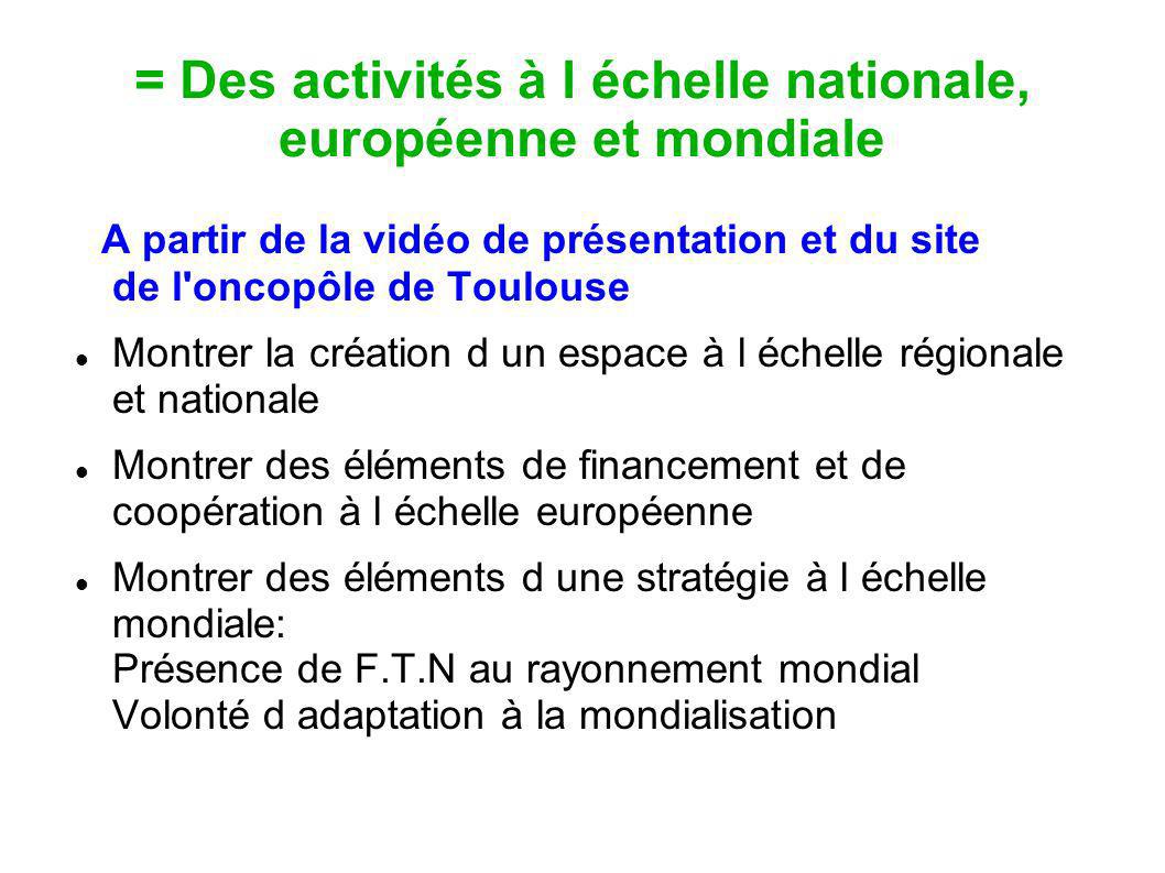 = Des activités à l échelle nationale, européenne et mondiale