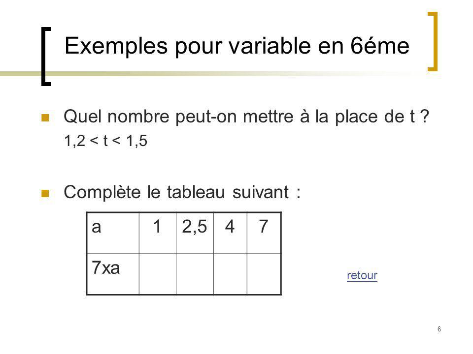 Exemples pour variable en 6éme