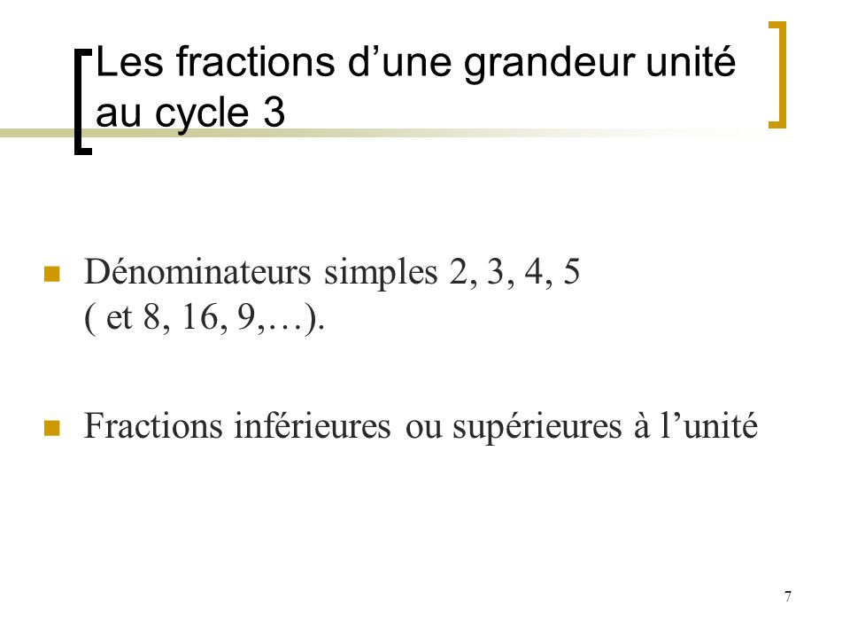 Les fractions d’une grandeur unité au cycle 3