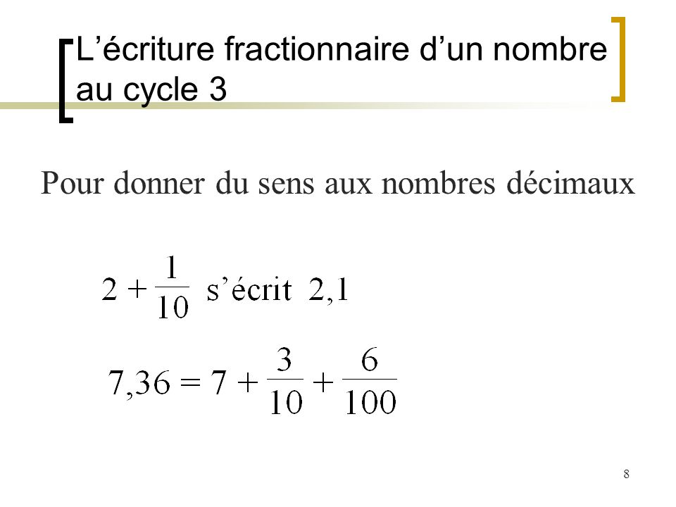 L’écriture fractionnaire d’un nombre au cycle 3
