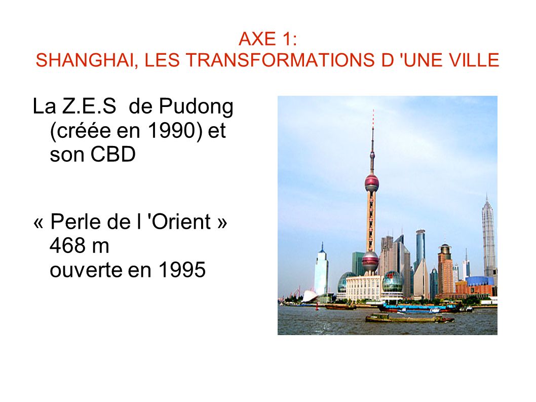 AXE 1: SHANGHAI, LES TRANSFORMATIONS D UNE VILLE