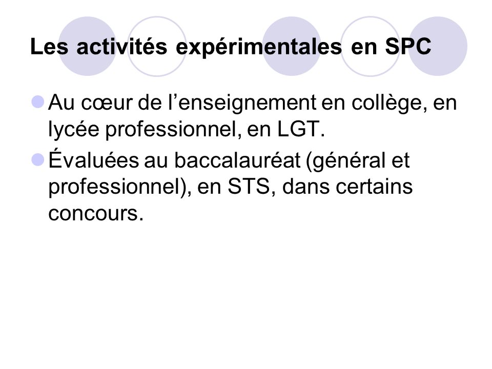 Les activités expérimentales en SPC