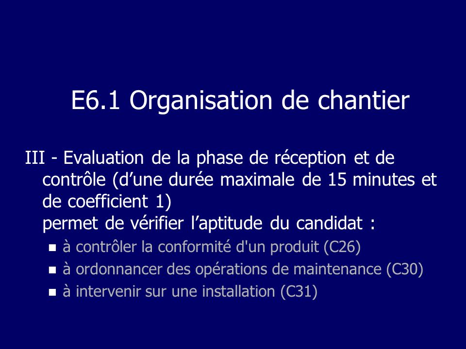 E6.1 Organisation de chantier