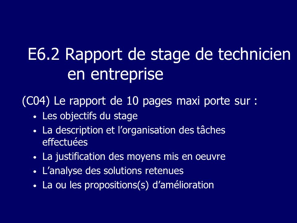 E6.2 Rapport de stage de technicien en entreprise