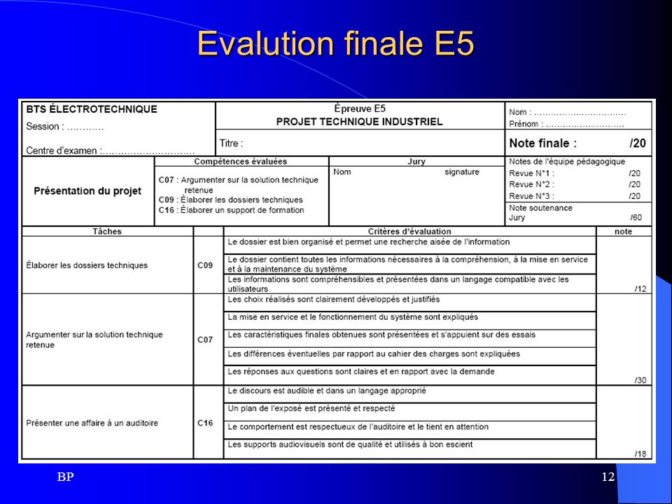 Evalution finale E5 BP