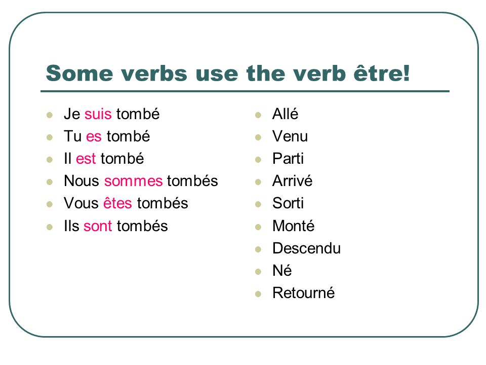 Some verbs use the verb être!