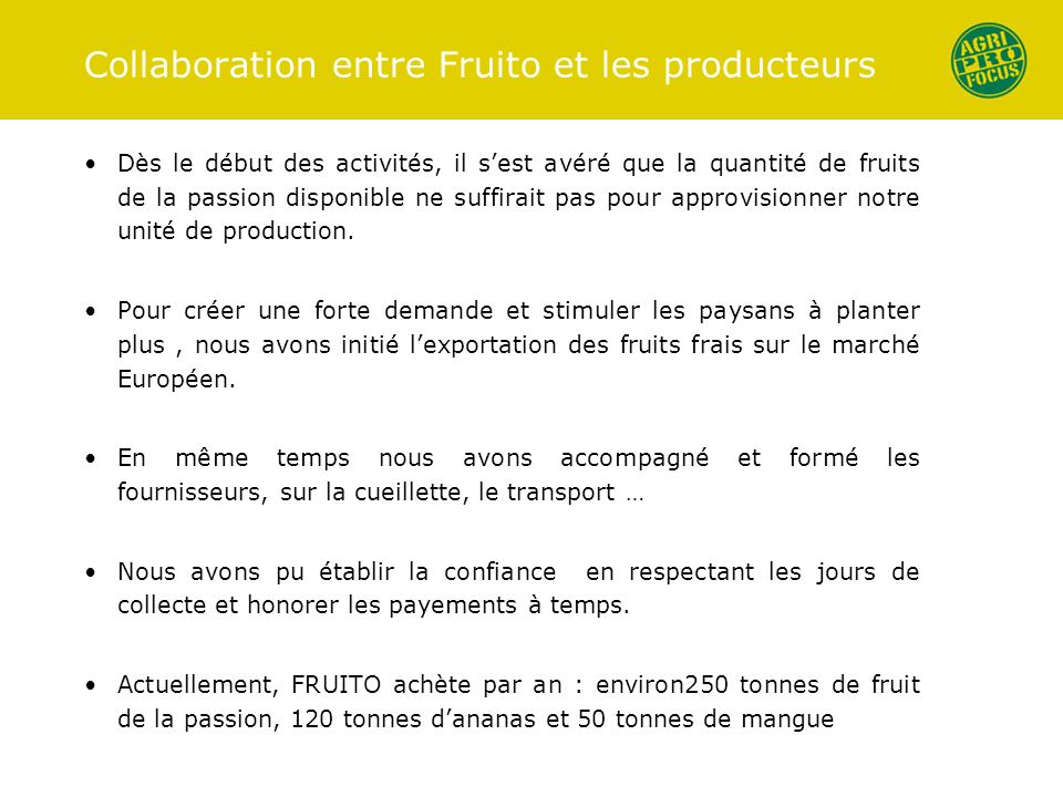 Collaboration entre Fruito et les producteurs