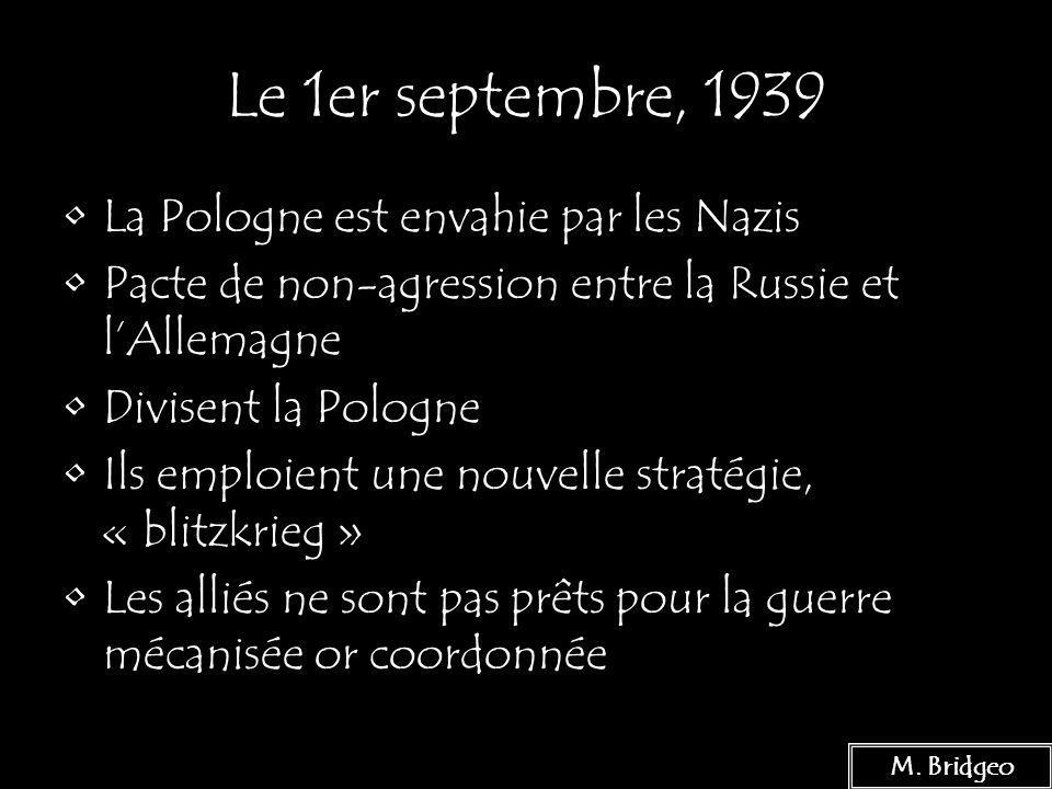 Le 1er septembre, 1939 La Pologne est envahie par les Nazis