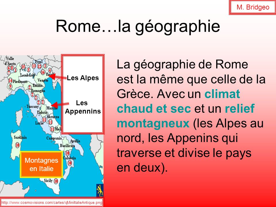 M. Bridgeo Rome…la géographie. Les Alpes. Les. Appennins.