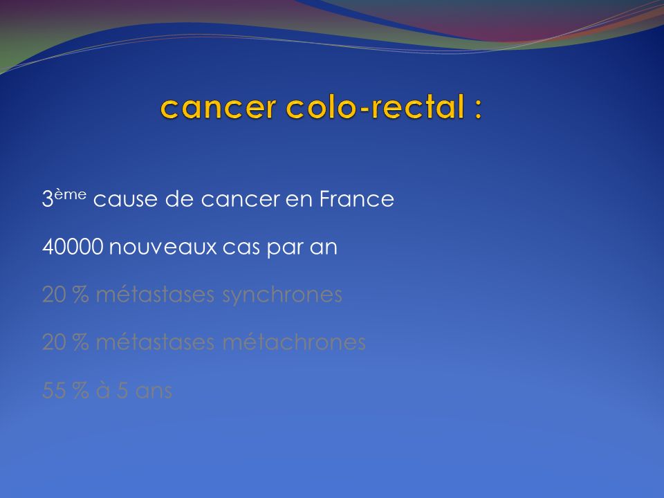 cancer colo-rectal : 3ème cause de cancer en France