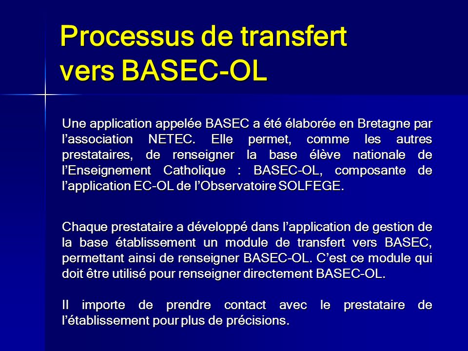Processus de transfert vers BASEC-OL