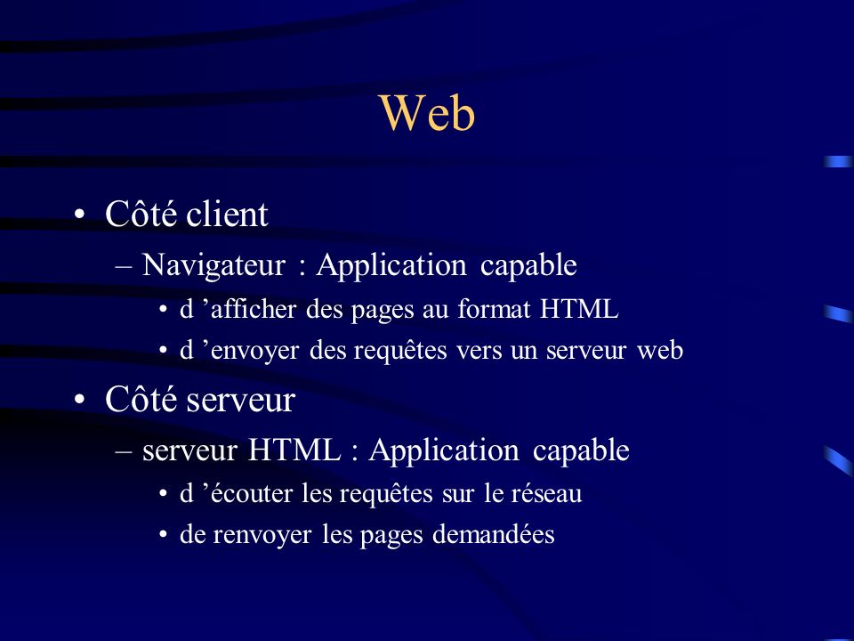 Web Côté client Côté serveur Navigateur : Application capable