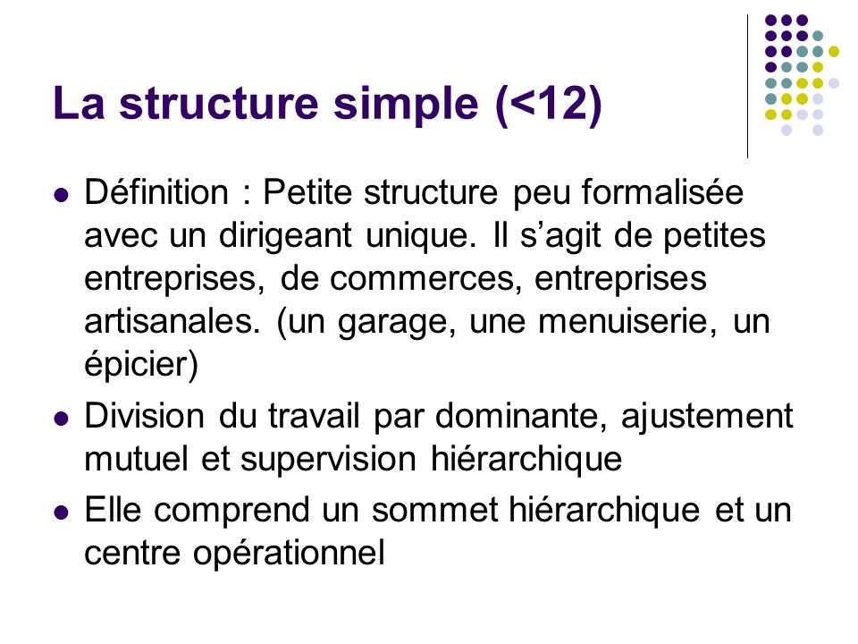 La structure simple (<12)
