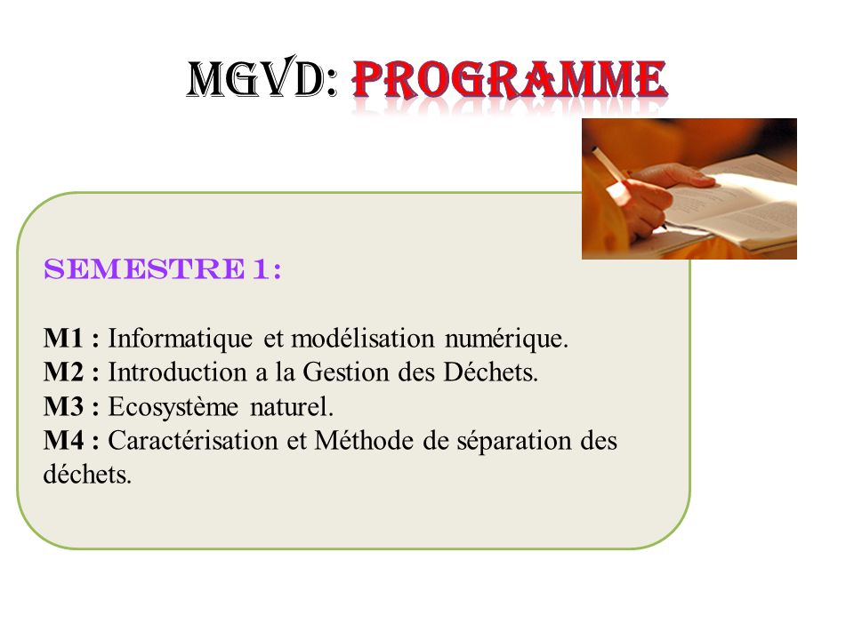 MGVD: Programme Semestre 1: