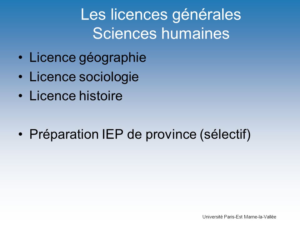 Les licences générales Sciences humaines