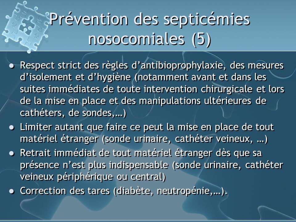Prévention des septicémies nosocomiales (5)
