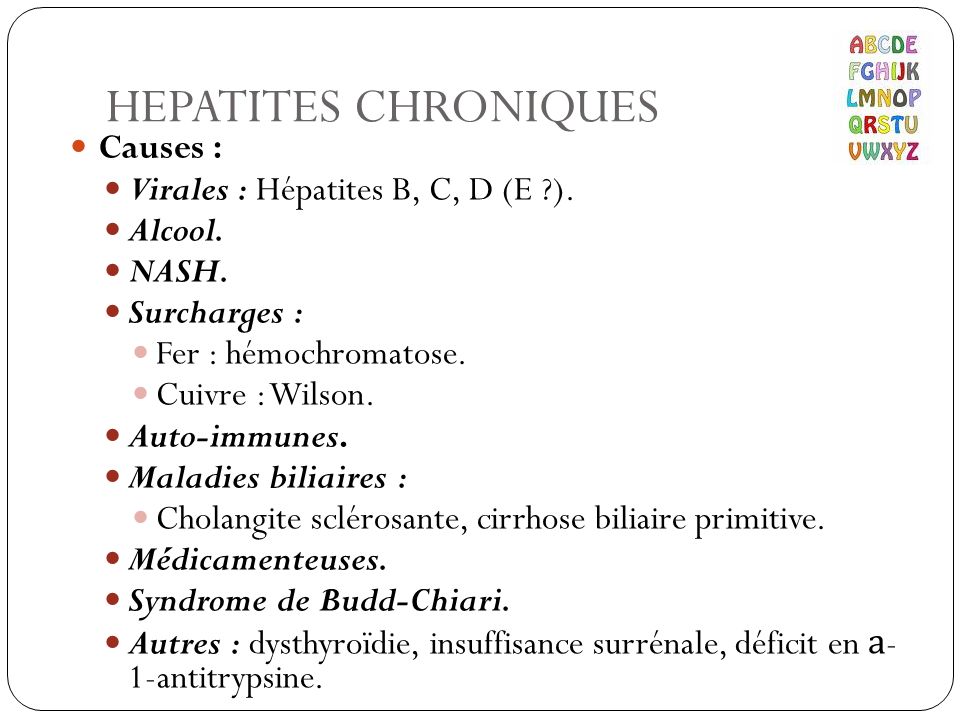 HEPATITES CHRONIQUES Causes : Virales : Hépatites B, C, D (E ).