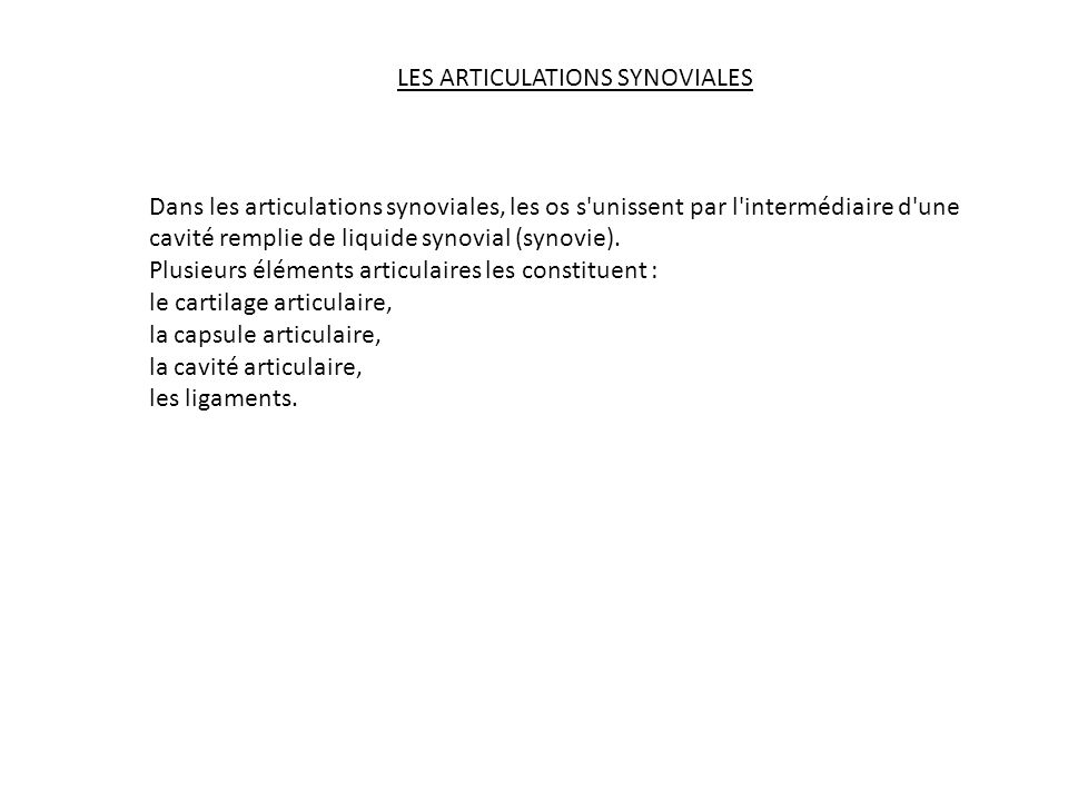 LES ARTICULATIONS SYNOVIALES