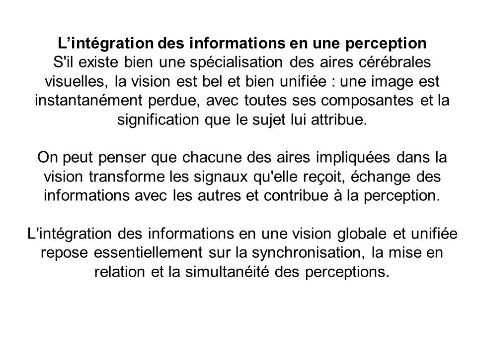 L’intégration des informations en une perception