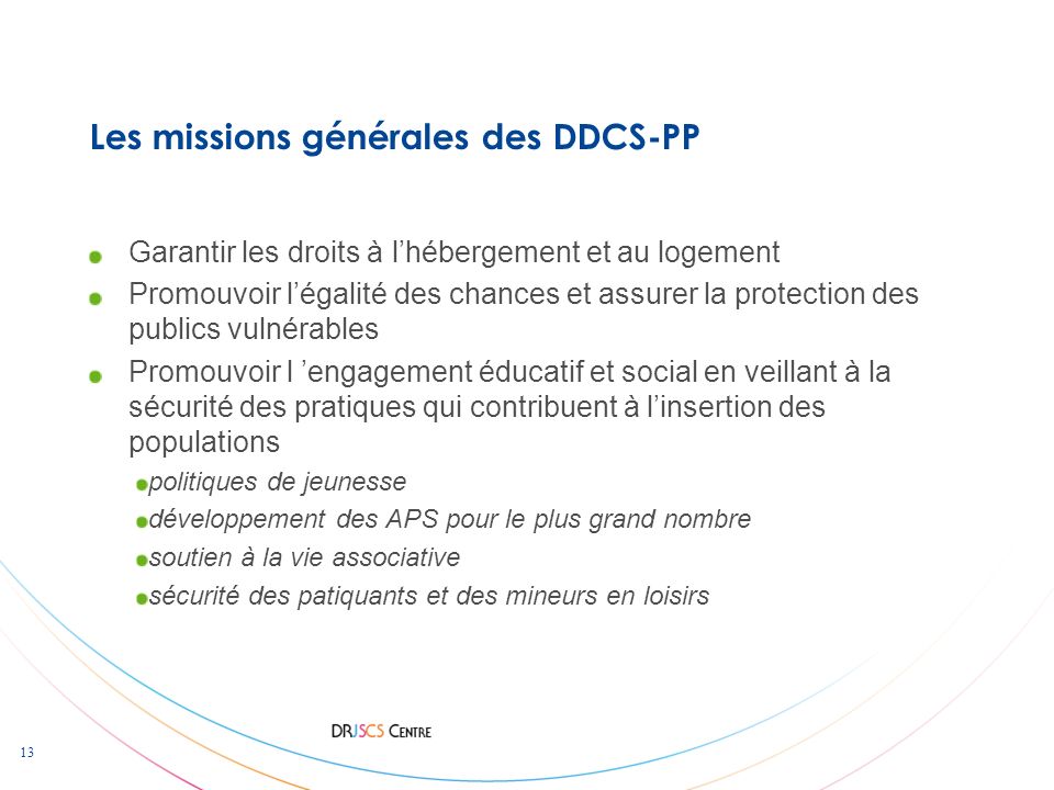 Les missions générales des DDCS-PP