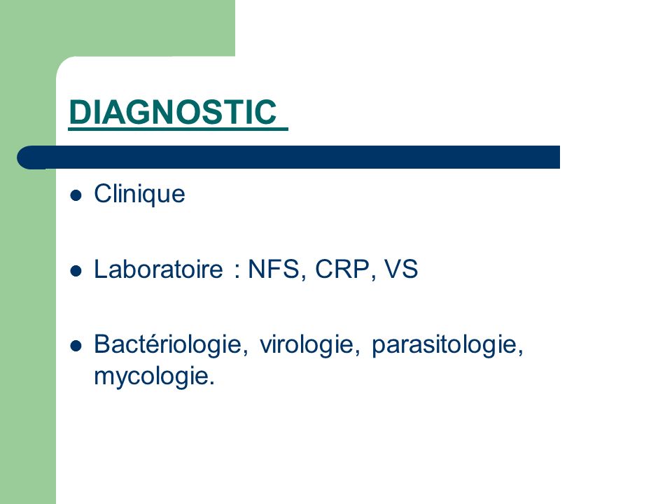 DIAGNOSTIC Clinique Laboratoire : NFS, CRP, VS