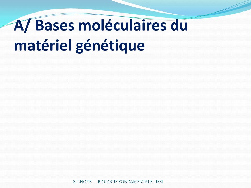 A/ Bases moléculaires du matériel génétique