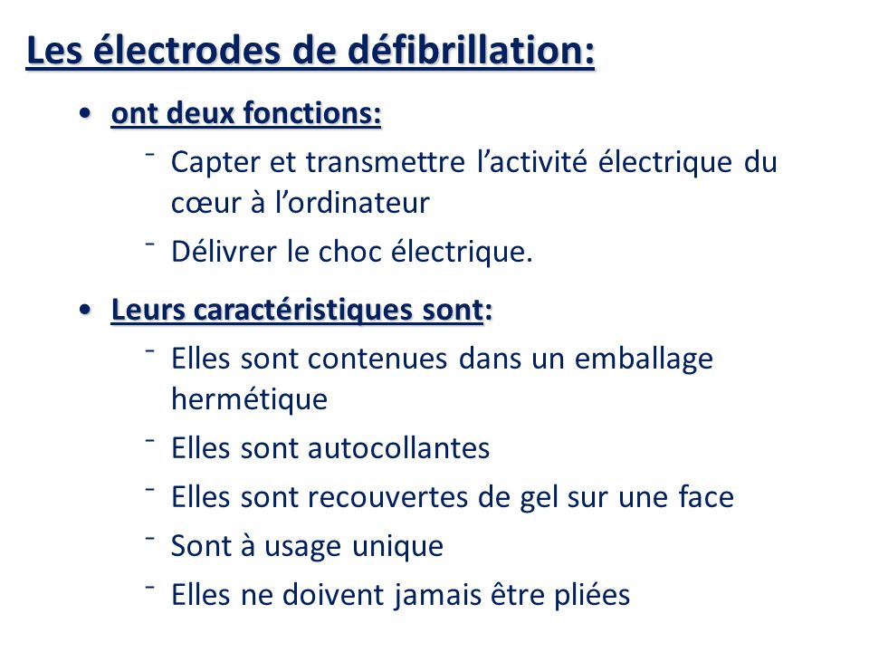Les électrodes de défibrillation: