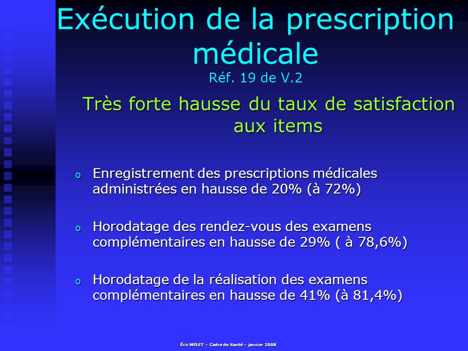 Exécution de la prescription médicale Réf. 19 de V.2