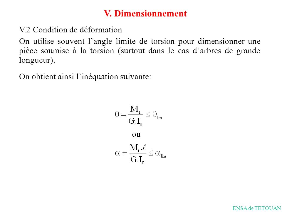 V. Dimensionnement V.2 Condition de déformation