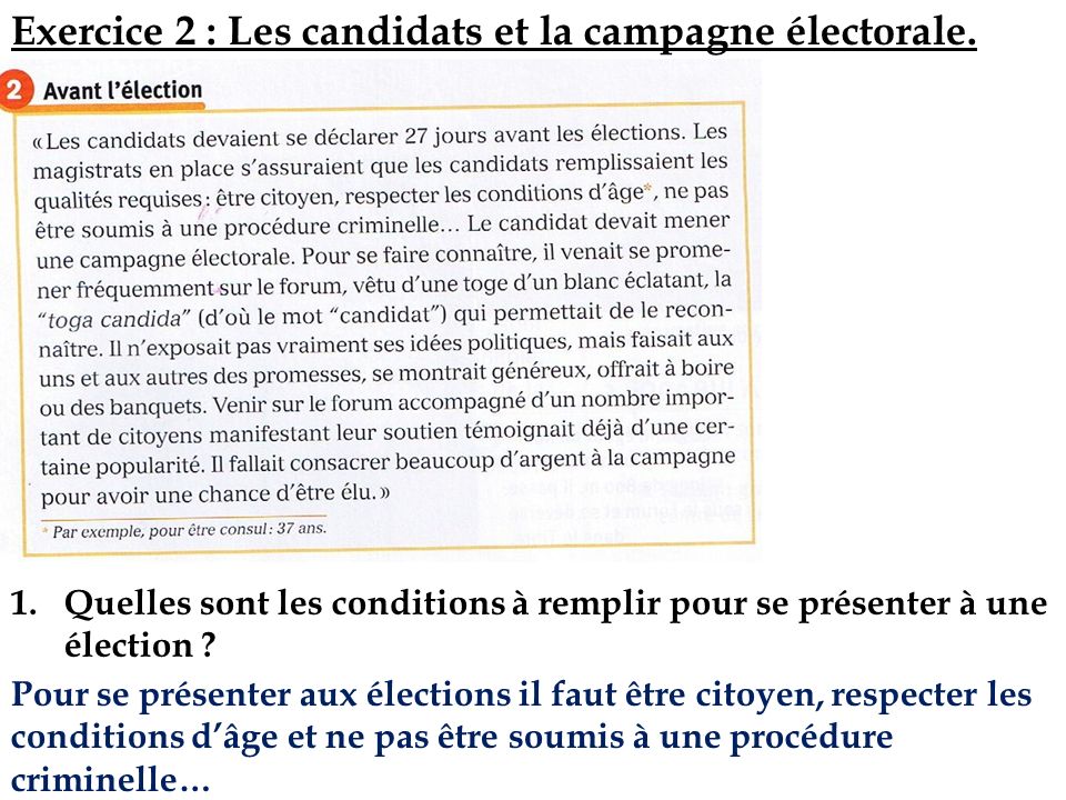 Exercice 2 : Les candidats et la campagne électorale.