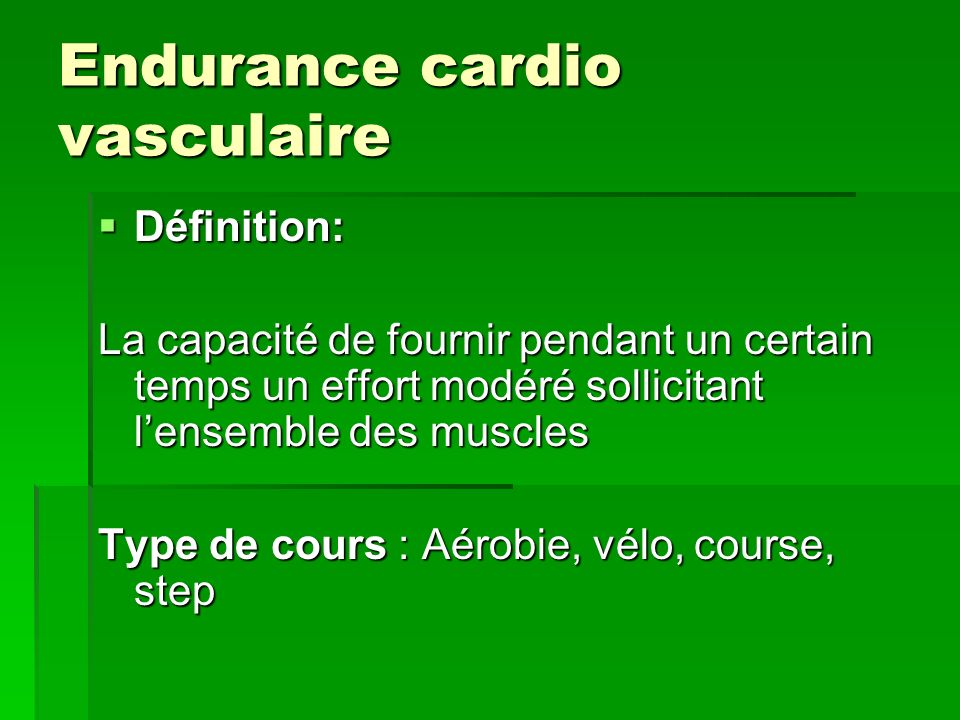 Endurance cardio vasculaire