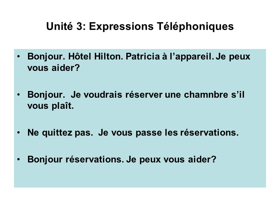 Unité 3: Expressions Téléphoniques