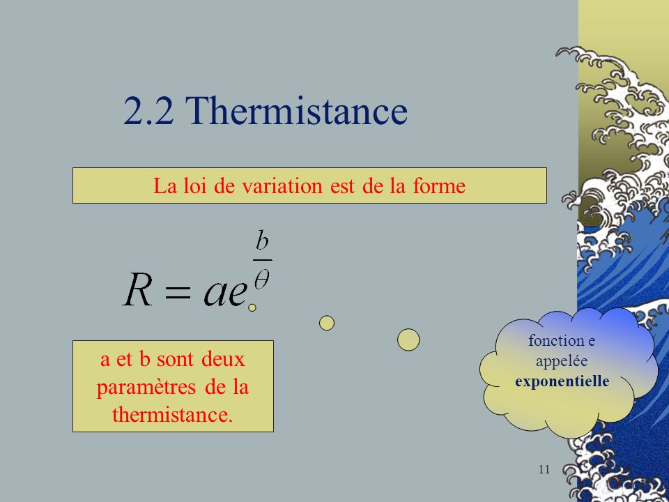 2.2 Thermistance La loi de variation est de la forme